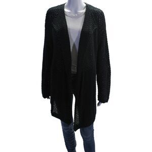 Wool And The Gang Womens Cotton Hand Knitted Open Front Cardigan Black Size M